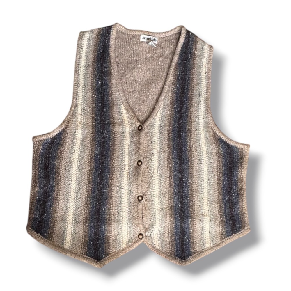 Vintage Wool Angora Sweater Vest Striped Button Front Grandpa Coastal Cabincore